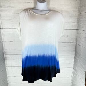 Lane Bryant 22/24 white blue ombre tie dyed knit blouse‎ women beachy cottage